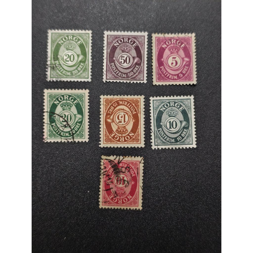 อัล063 แสตมป์ประเทศนอร์เวย์เก่า7ผสมที่แตกต่างกันใช้แล้ว
