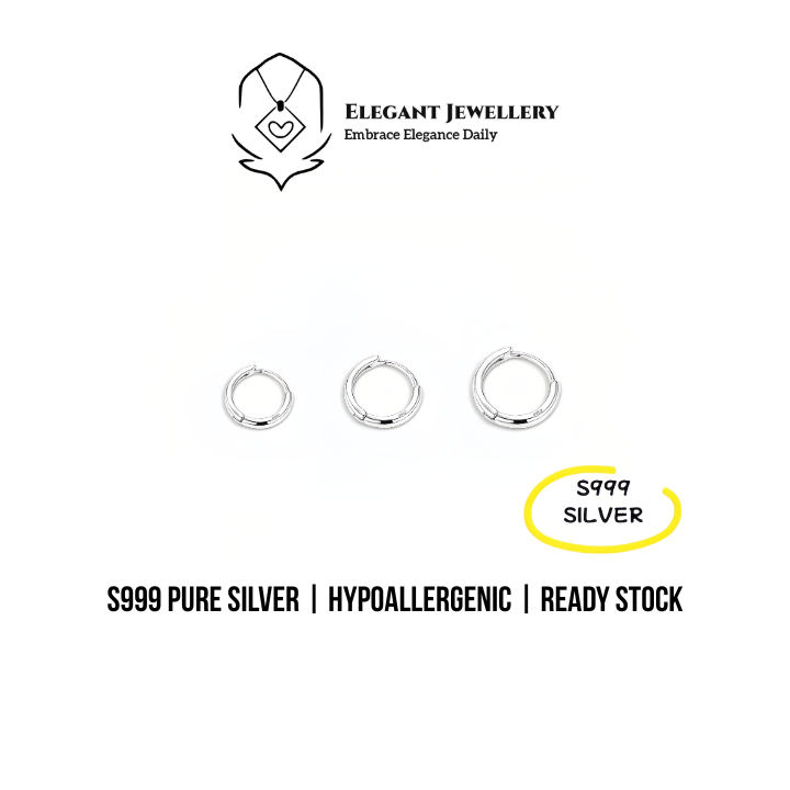Elegan Jewellery ง่ายเกาหลี S999 เงินแท้ต่างหูห่วงขนาดเล็กแฟชั่น Hypoallergenic กระดูกอ่อนต่างหูสําห