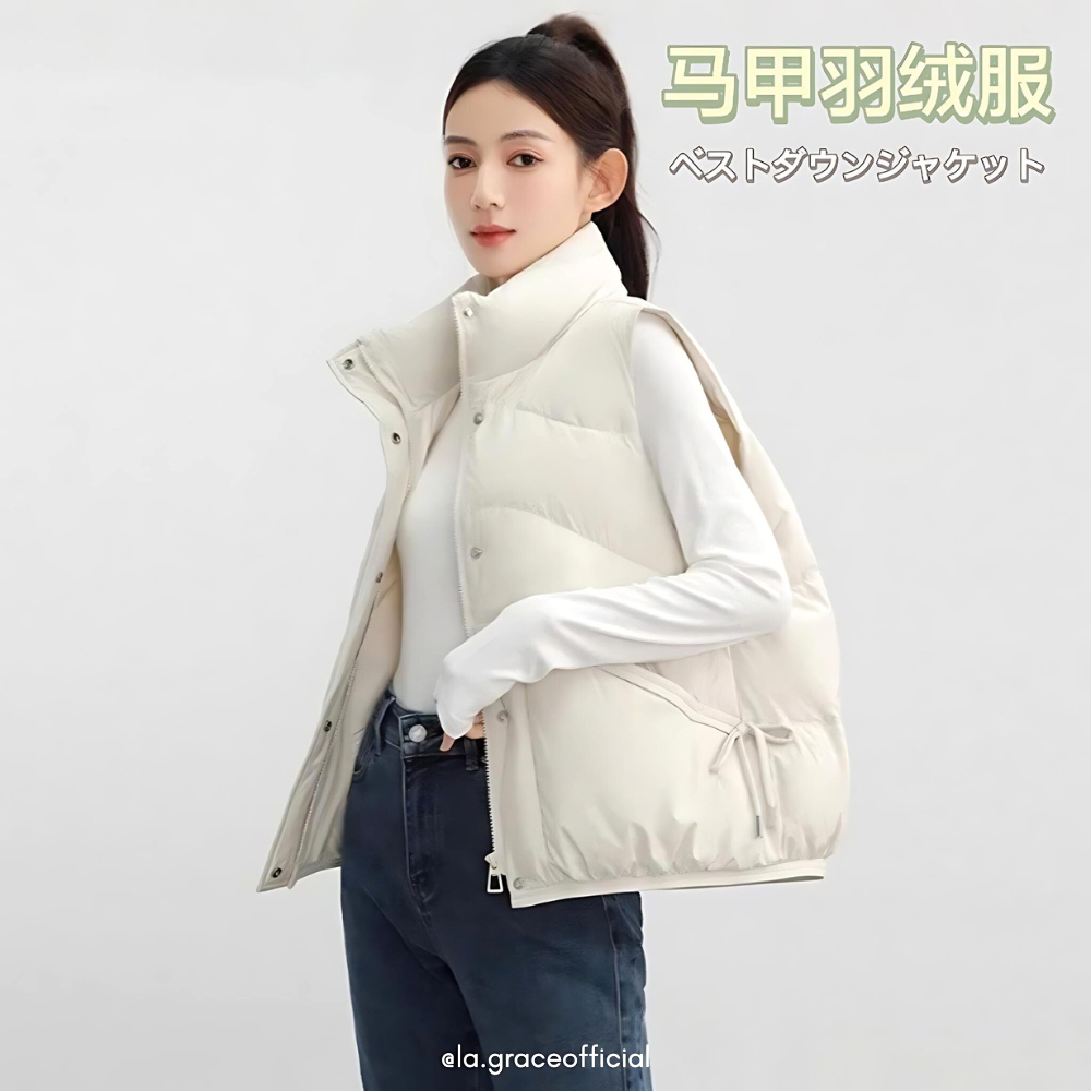 LA.GRACE OFFICIAL Japanese Tech Down Vest Women/ Winter Warm Down Vest Women 马甲 保暖外套 แขนกุดปักเป้าแจ