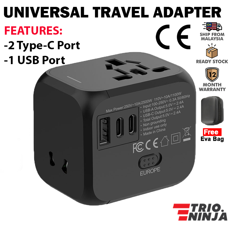 TrioNinja WORLDWIDE UNIVERSAL TRAVELER PLUG ADAPTER 6.3A พอร์ต USB 5V 2.4A