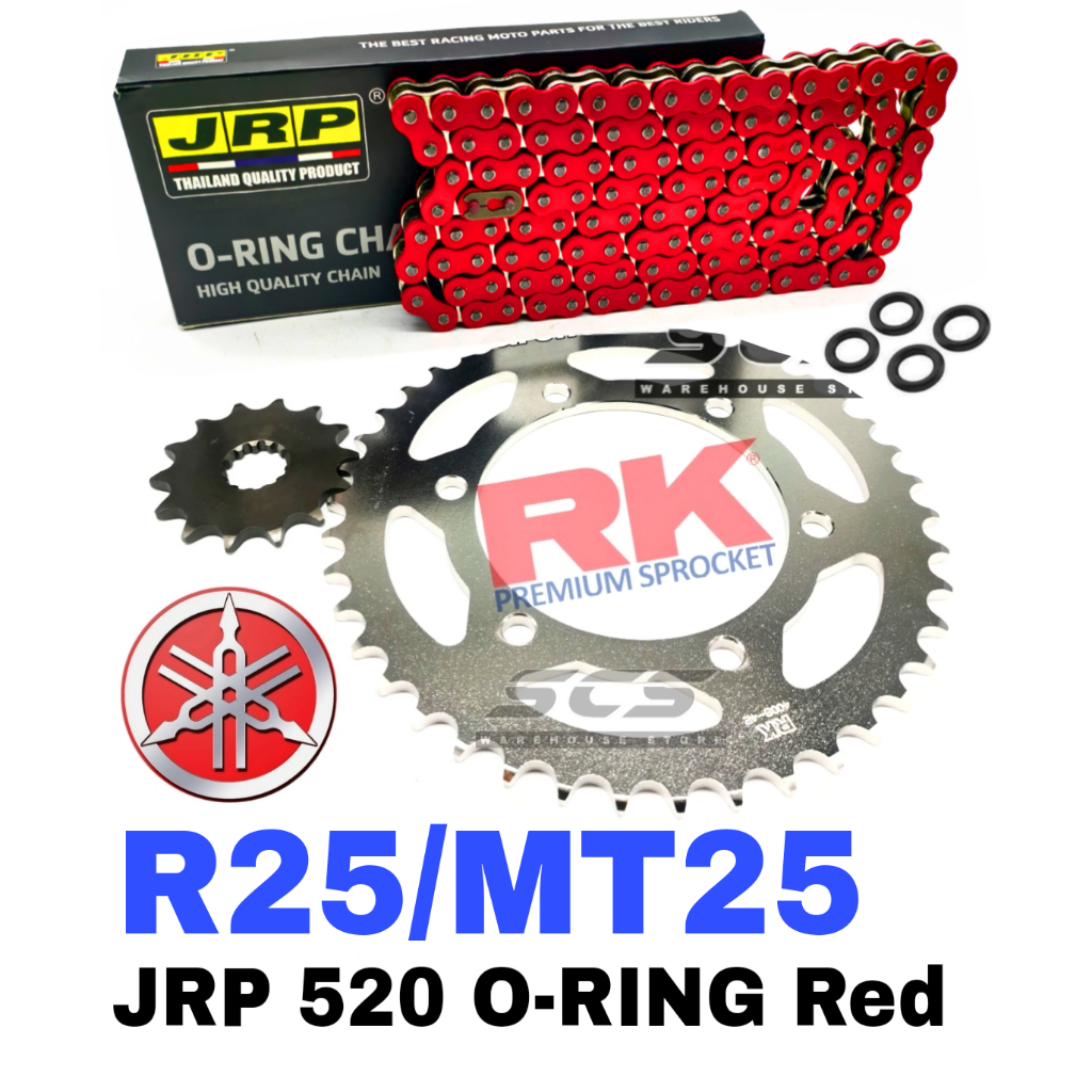ชุดเฟืองโซ่ JRP YAMAHA R25 MT25 520 JRP O-Ring โซ่สีแดง F14-16T R40-47T V1-V2 Rantai Merah ORDING O 