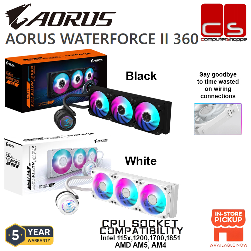 AORUS WATERFORCE II 360 ICE (สีดํา/สีขาว) SOCKET Intel 115x,1200,1700,1851 AMD AM5, AM4 CPU Watercoo