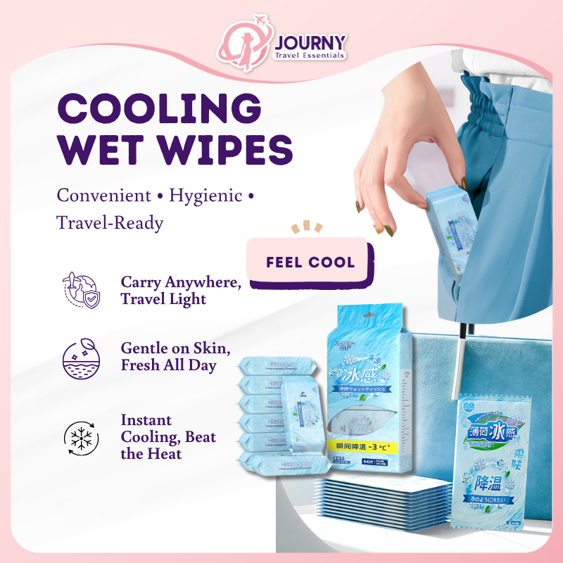 JOURNY Cooling Wet Wipes เนื้อเยื่อ Icy Cool Mini Tisu Basah Water Facial Wipes Body Travel Deodoran