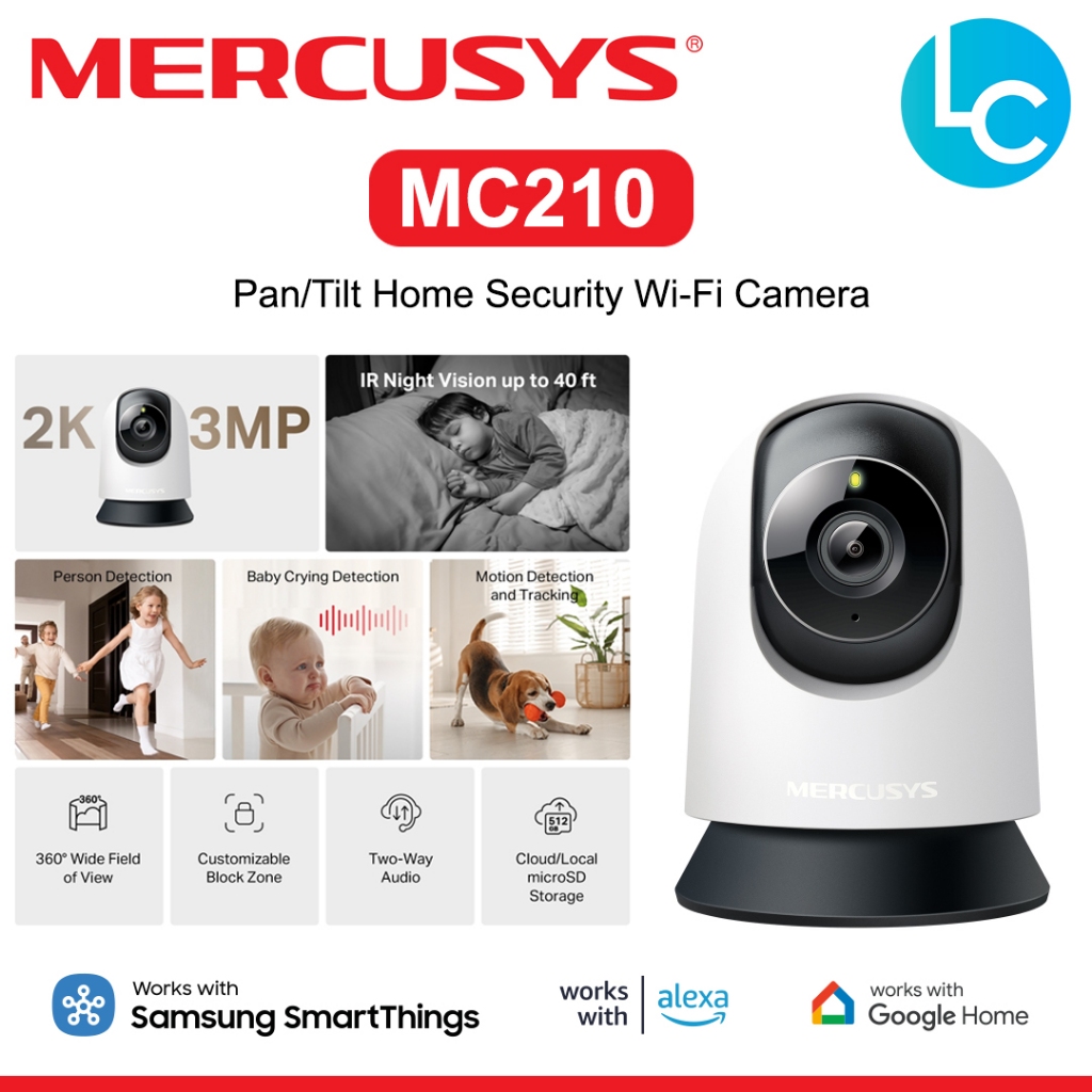 Mercusys MC200 1080P / MC210 2K 3MP / MC230 3K 5MP 360° View Pan/Tilt Home Security Wi-Fi Camera (Po