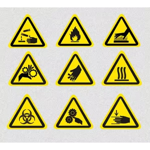 Symbolic คําเตือนอันตรายป้ายอุณหภูมิสูงอันตรายป้ายไอคอนสีเหลืองสามเหลี่ยม Poison พิษ Biohazard ระวัง