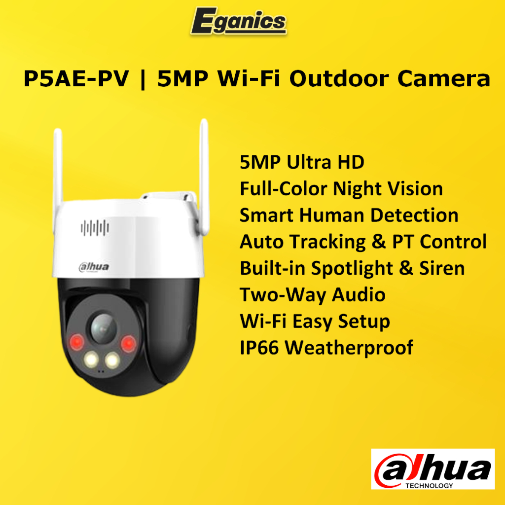 Dahua DH-P5AE-PV 5MP กลางแจ้ง WiFi PT กล้อง Full Color Night Vision สมาร์ทมนุษย์ตรวจจับการติดตามอัตโ