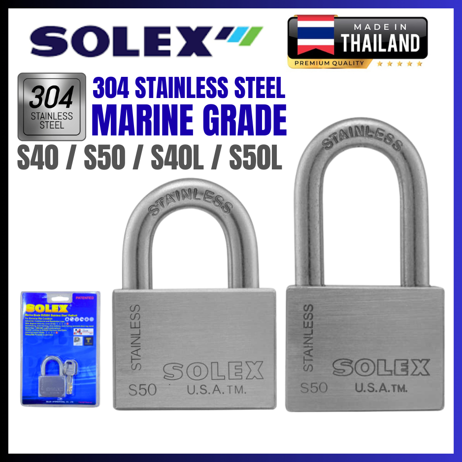 SOLEX PREMIUM S40, S50, S40L, S50L STAINLESS STEEL MARINE GRADE 304 PADLOCKS