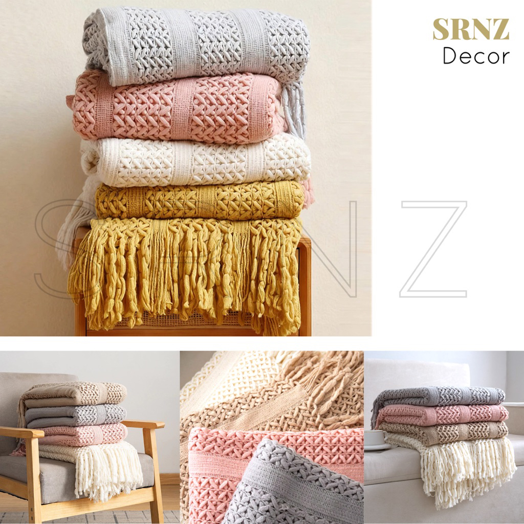 KNITTED BLANKET COZY BED COVER SOFA THROW COVER SELIMUT SOFA BED COVER BEDSPREAD