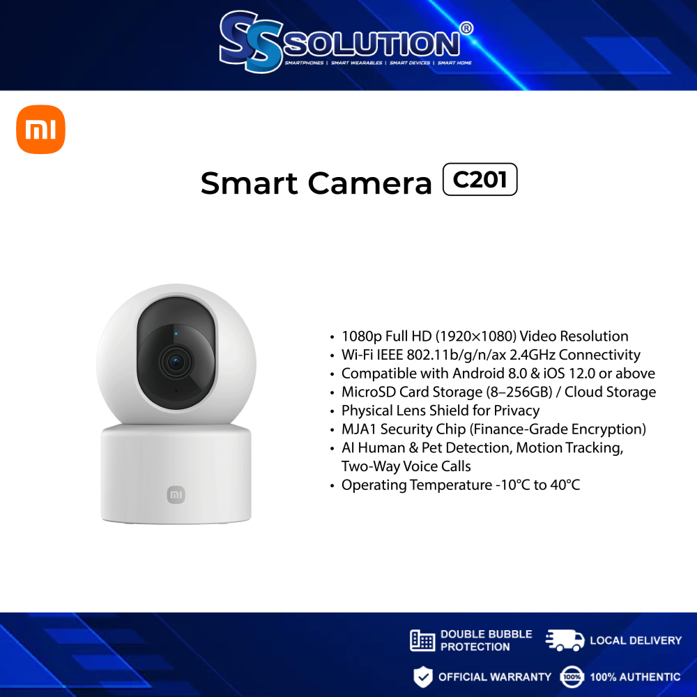 กล้องอัจฉริยะ Xiaomi C201 I 1080p Full HD I 19201080 + ความละเอียด 2MP