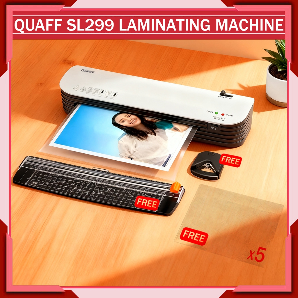 QUAFF SL299 เครื่องเคลือบ 4-in-1 เครื่องเคลือบบัตร A4 ร้อนและเย็นพร้อมเครื่องเจาะและทริมเมอร์ R4 มุม