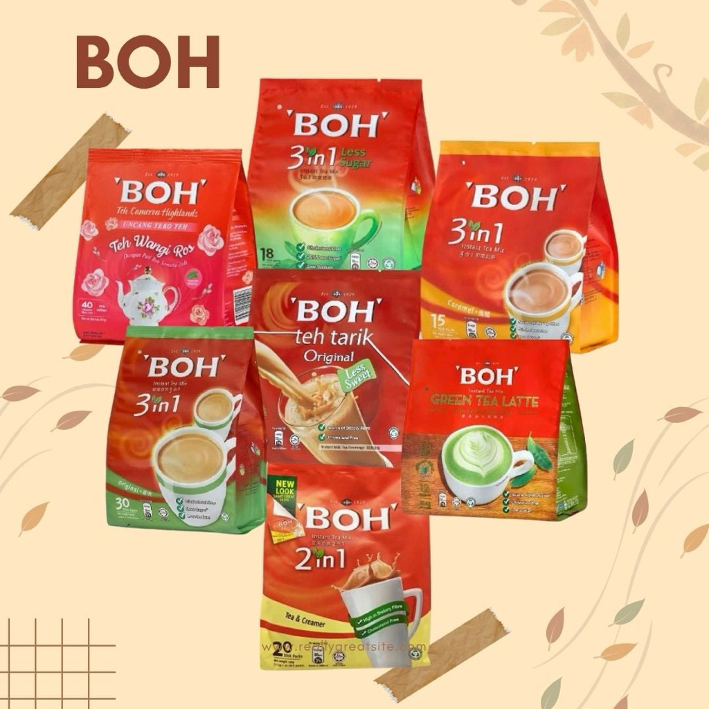 BOH ชานม/ชาชัก มีฮาลาลจากมาเลย์ รสดั้งเดิม 30 ซอง, คาราเมล 15 ซอง และหวานน้อย 12 ซอง