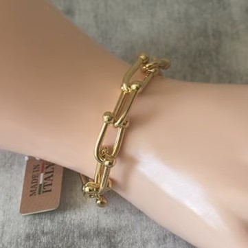 จานทอง 18K TITANIUM STEEL LINK BRACELET GOLDEN NON GELANG TANGAN EMAS ANTI KARAT