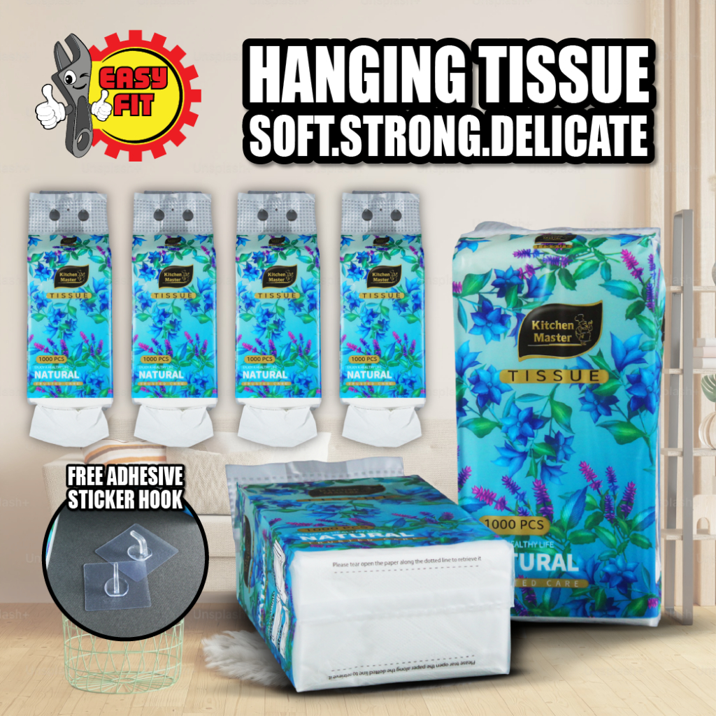 EASY FIT 4 ชั้น Deluxe Soft Cheerful Tissue 1000 แผ่น KITCHEN MASTER กระดาษเช็ดหน้าแบบแขวนหนา