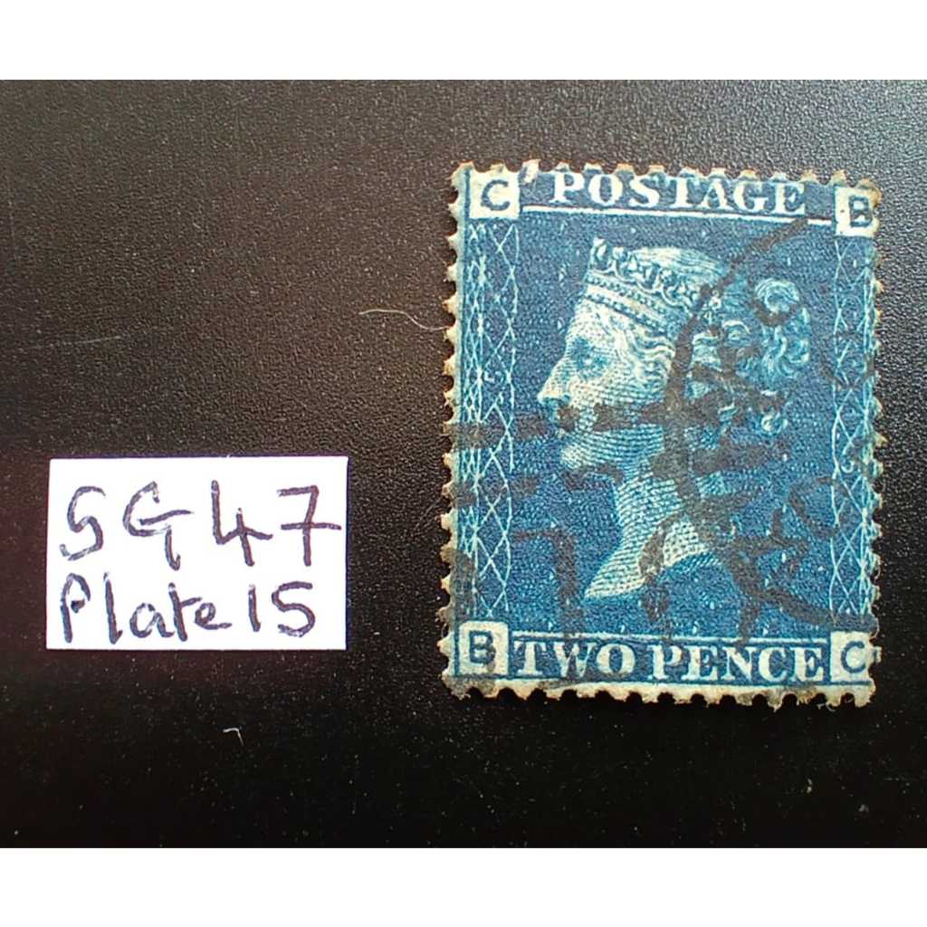 G2586 Great Britain QV 1864–70 2d Blue SG47 Plate 15 Used – Barred 316 (Mansfield) Cancel แสตมป์