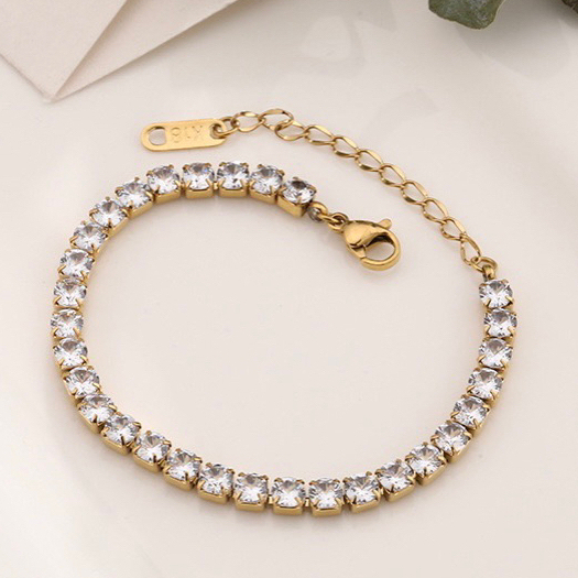 GOLD TENNIS BRACELET TITANIUM STEEL DIAMOND JEWELERY GOLDEN GELANG TANGAN ANTI KARAT