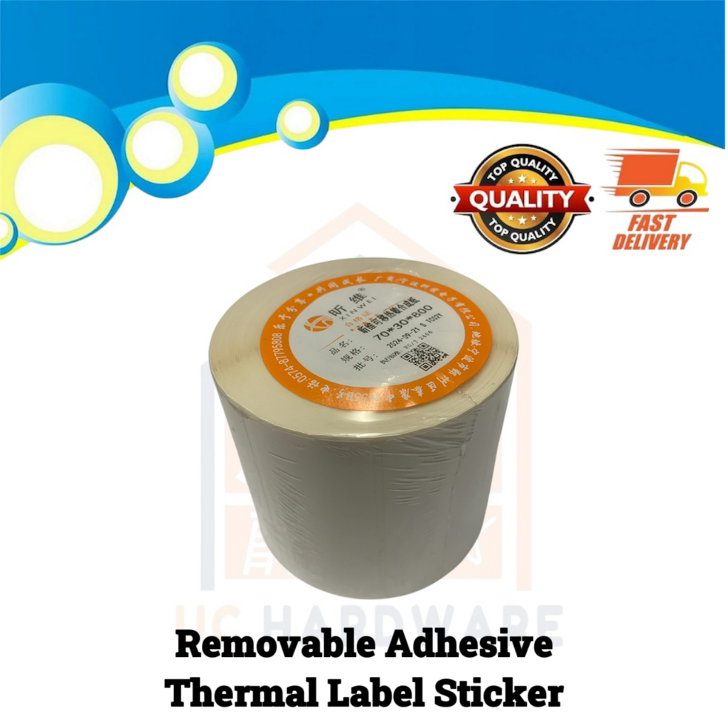 [UC HARDWARE] สติ๊กเกอร์ฉลากความร้อนแบบกาวที่ถอดออกได้ป้ายราคา 70 มม.*30 มม. (800 ชิ้น / ม้วน) 可除胶热标