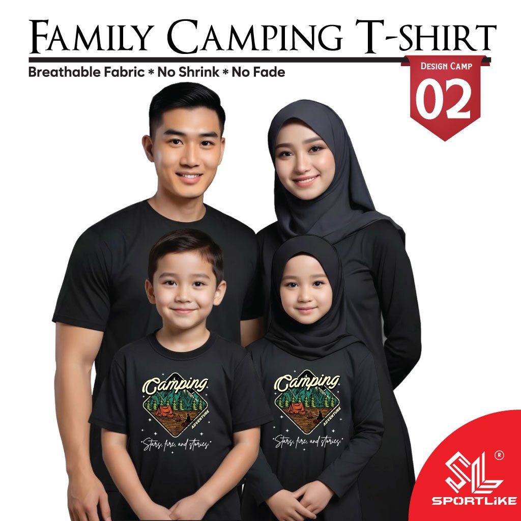 เสื้อยืด Family Camping - ดีไซน์ CAMPING 02 เสื้อยืดไมโครไฟเบอร์