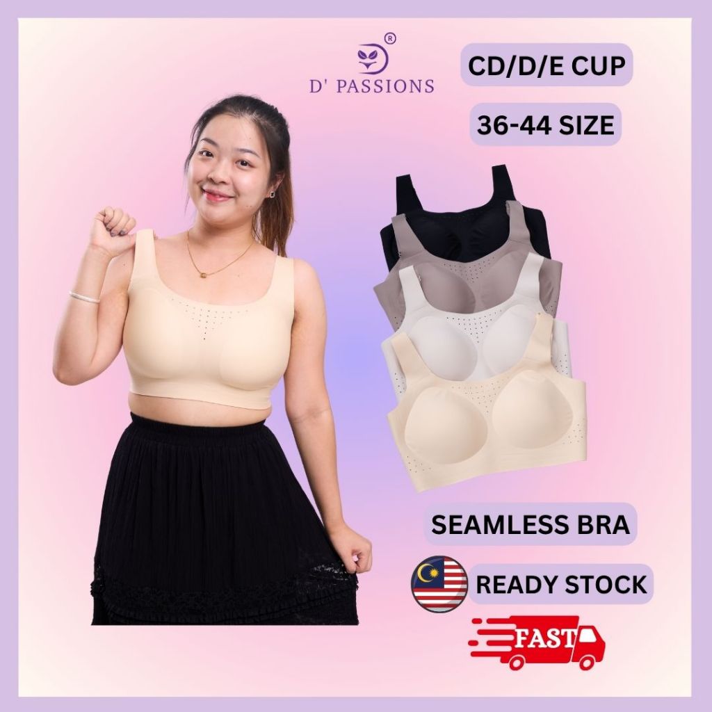 D PASSIONS Full Coverage Breathable Zero Pressure Shockproof Seamless Wireless Bra36-44 CD/D/E CUP
