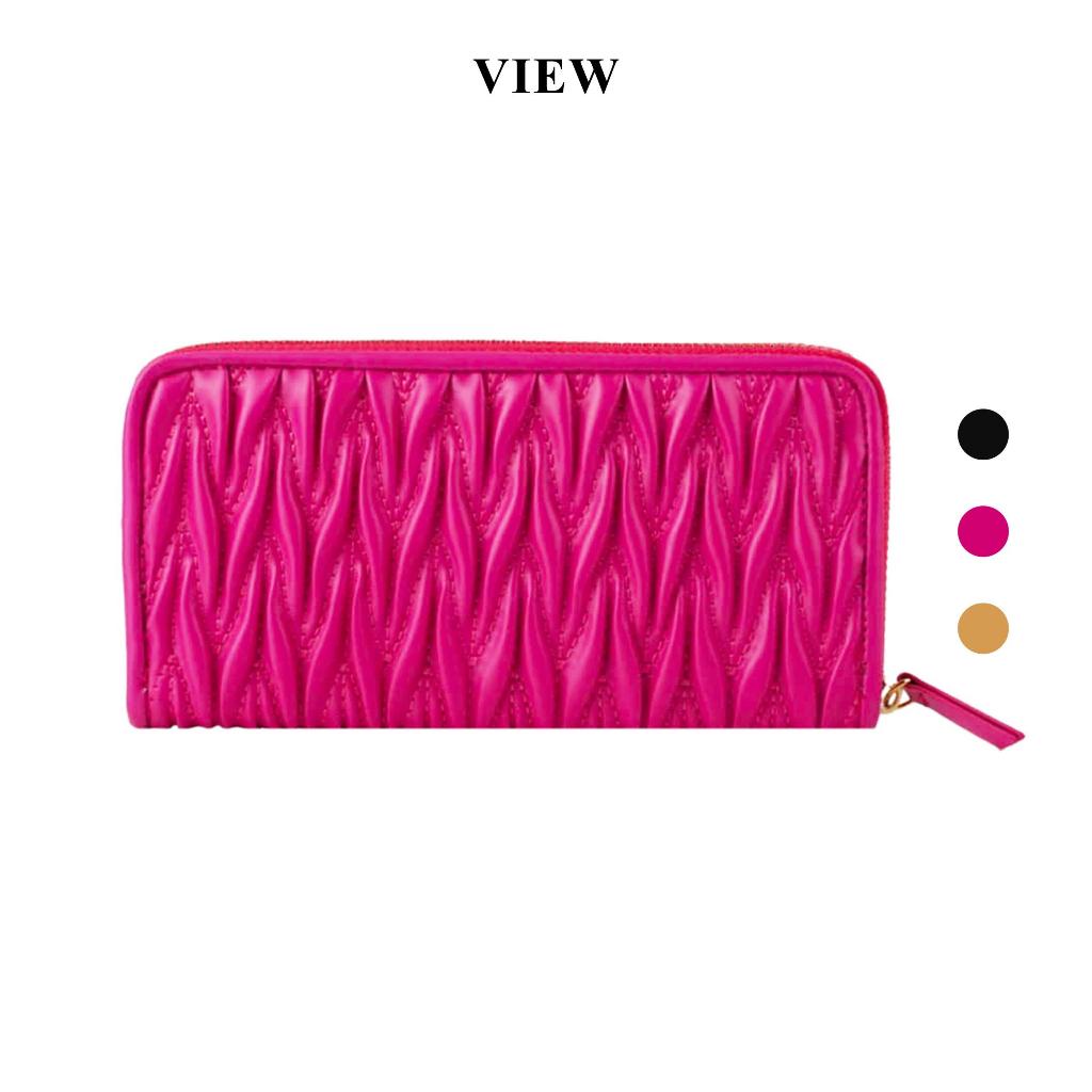 VIEW [12256-2] LYRA Ripple Long Wallet Women Zip Long Wallet Fuchsia Bloom Champagne Gold Black