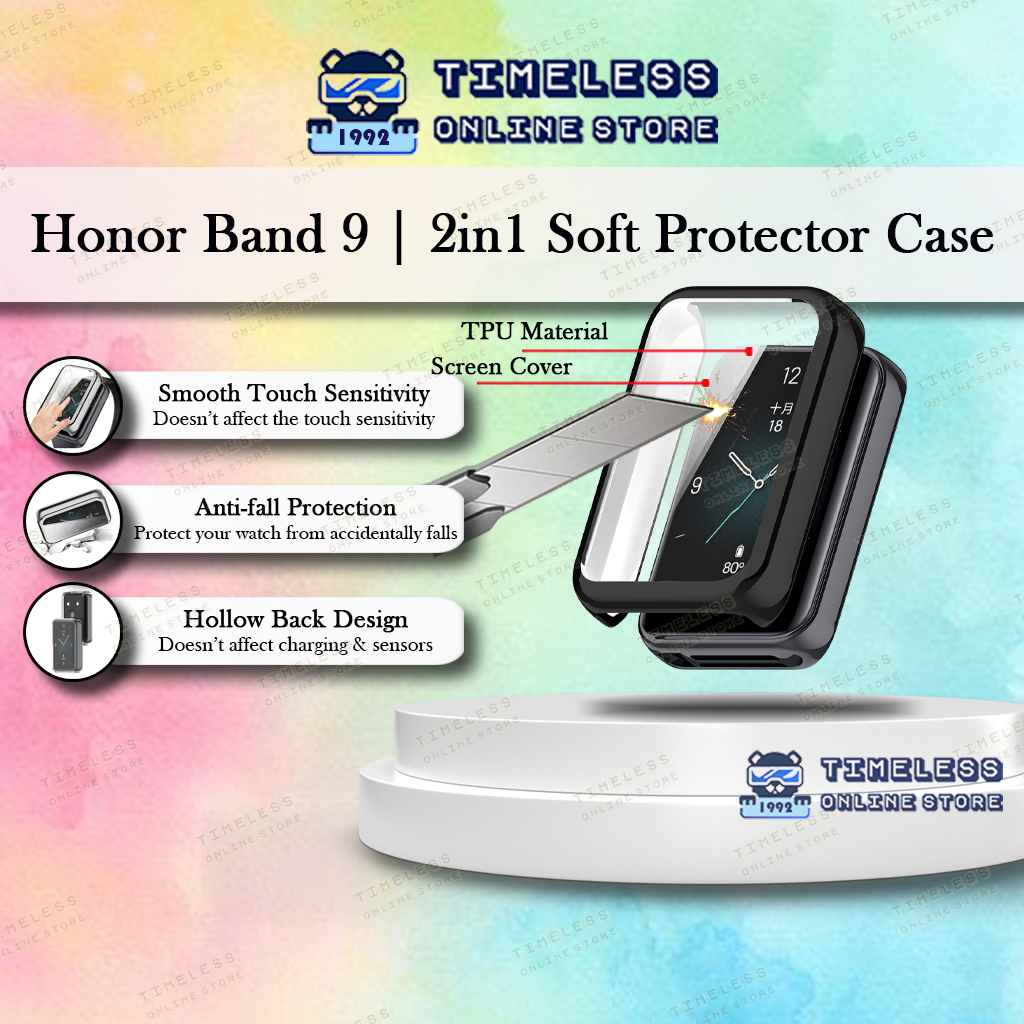 🇲🇾 เคสป้องกัน Honor Band 9 2in1, เคสป้องกันแบบนุ่ม 2in1 พร้อมฝาครอบหน้าจอ, อุปกรณ์เสริมสมาร์ทวอทช์ H