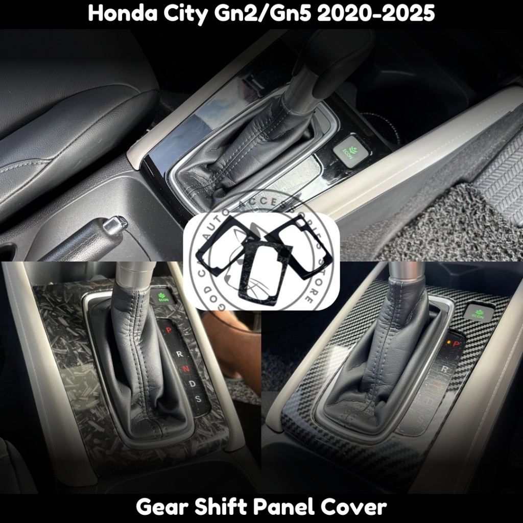 Honda City Gn2/Gn5 2020-2025 คาร์บอนปลอม Trim & Glossy สีดํากึ่งเกียร์ Shift แผง Protector ฝาครอบ