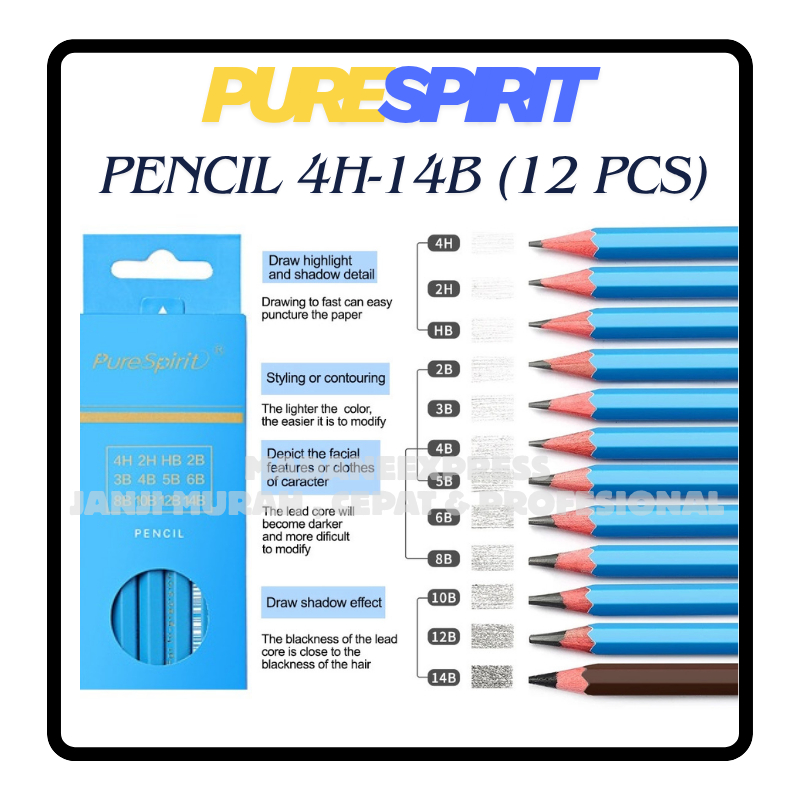 [XPRESS] PENCIL 2H,4H,HB,2B,3B,4B,5B,6B,8B,10B,12B,14B (12PCS)