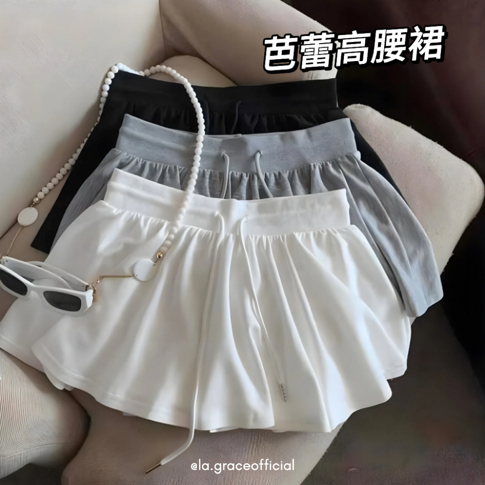 LA.GRACE OFFICIALเกาหลีเอวสูงจีบกระโปรงกางเกงขาสั้น/ผู้หญิง Flare Skort/Slim Fit Casual ฤดูร้อน Bott
