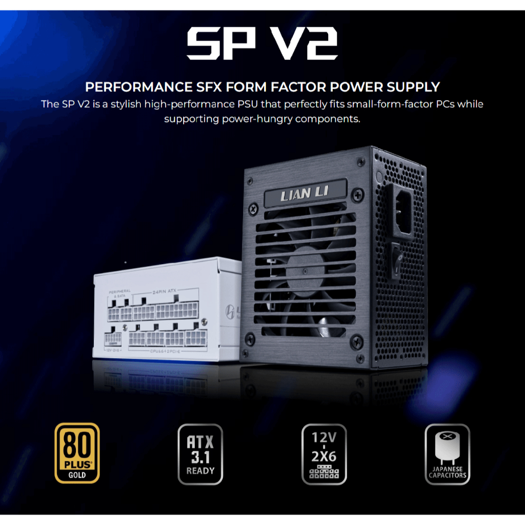 Lian Li SP V2 80 Plus Gold Fully Modular ATX 3.1 & PCIe 5.0 SFX PC Desktop Power Supply PSU( 750w / 