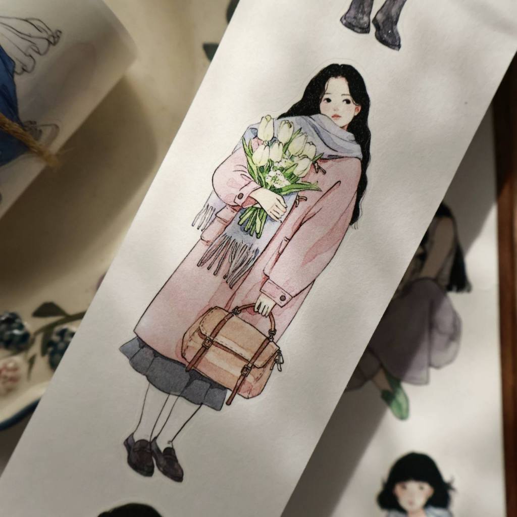 Yier~Honey Girl Sweet Girl Character washi Paper Handbook Die-Cutting tape washing One Loop tape Release Paper-5.5cm * 120cm