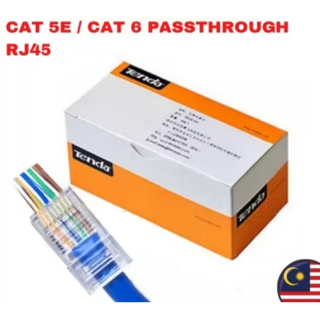 100pcs Tenda Cat6 RJ45 ผ่าน RJ45 Connector RJ45 สาย Lan Connector Cat6