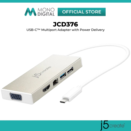J5CREATE JCD376 USB-C MULTI-PORT MINI DOCK / 4K HDMI / VGA / USB 3.0 / GIGABIT LAN / 60W PD CHARGING