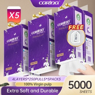 【5 Pek】 Carina Wall Hanging Tissue 4-Ply 250Pulls Soft Deluxe Facial Tissue Tisu Gantung Viral 5000S
