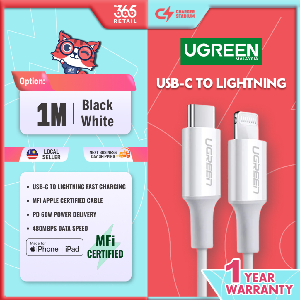 UGREEN MFi สาย USB C เป็น Lightning ได้รับการรับรอง Apple MFi PD 60W ชาร์จเร็ว iOS iPhone สาย iPad