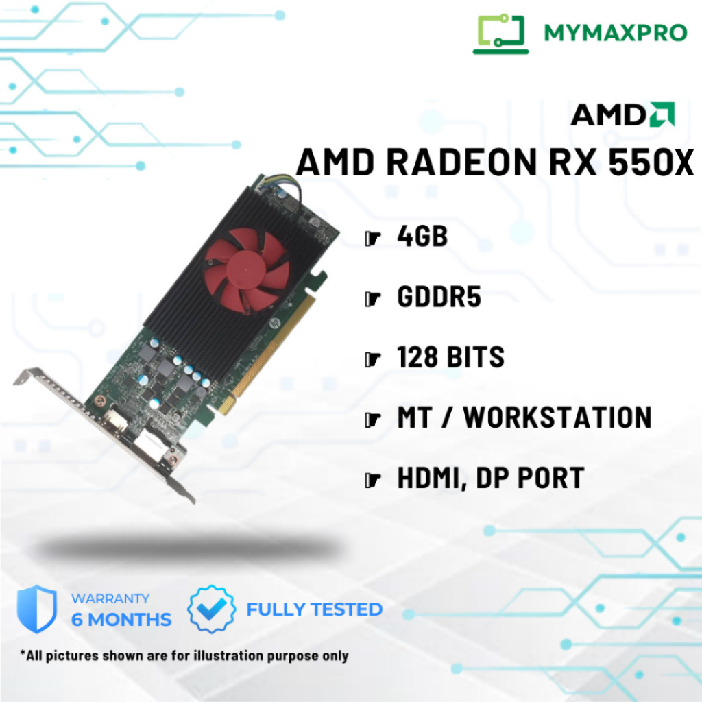 AMD Radeon RX 550X / RX 550 4GB GDDR5 128Bits HDMI / DisplayPort / Mini DP สําหรับ MT/ Workstation ก