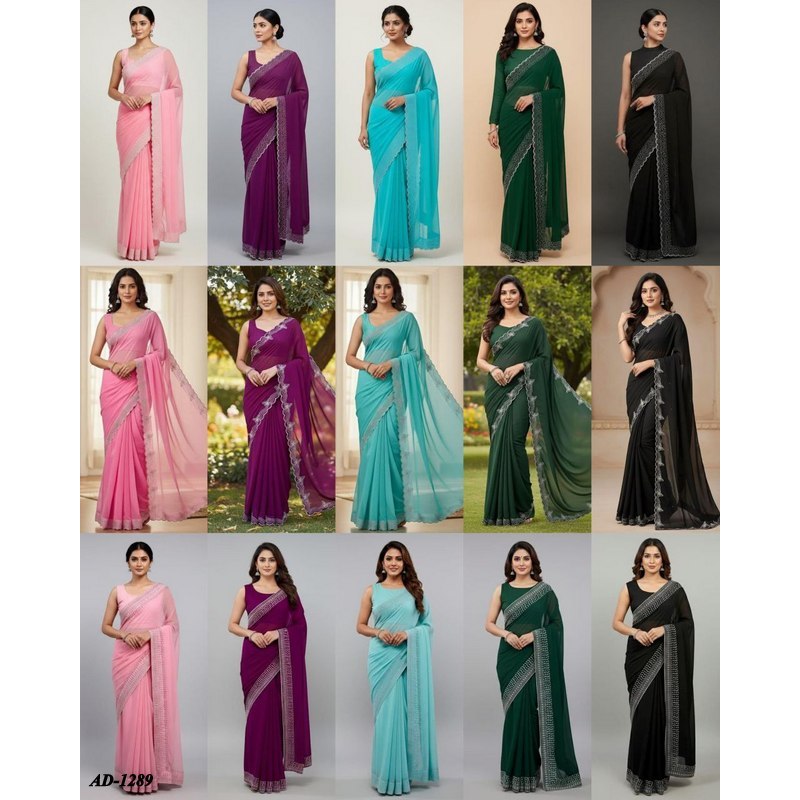 AD-1289~เสรีเวิร์ต Heavy Fox Georgette Hotfix Work Work Work Work Sarees