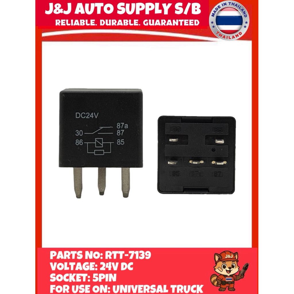 RTT-7139 ยี่ห้อ J&J HEAVY DUTY 5PIN RELAY 24V สําหรับการใช้งานบน: UNIVERSAL TRUCK