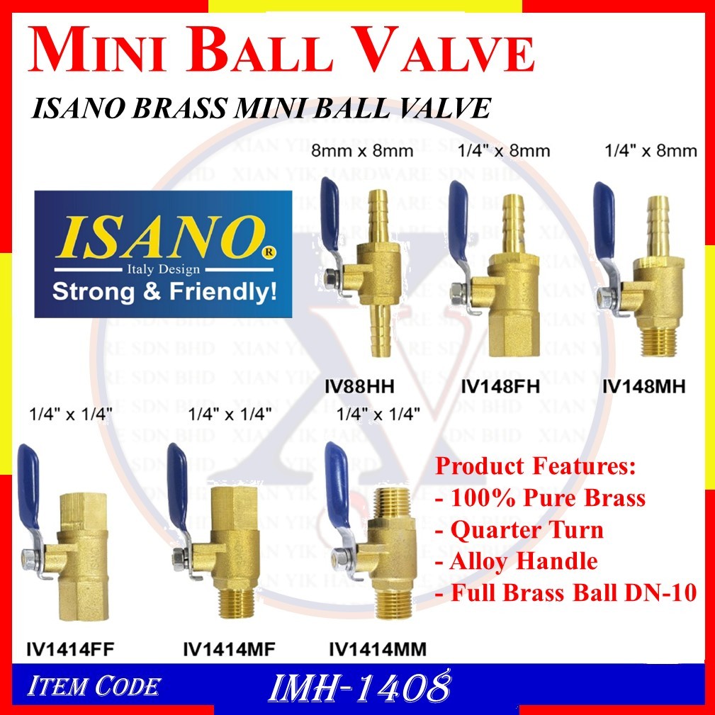 ISANO BRASS MINI BALL VALVE - สําหรับใช้ในแก๊ส (IV88HH IV148FH IV148MH IV1414FF IV1414MF IV14141414M