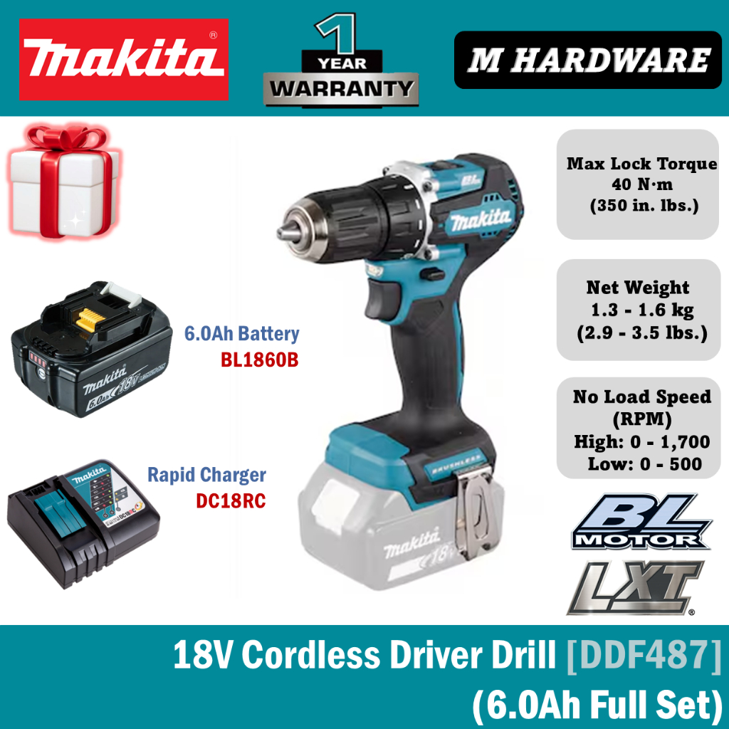 MAKITA 18V CORDLESS Driver Drill 13 mm (1/2") DDF487Z / DDF487