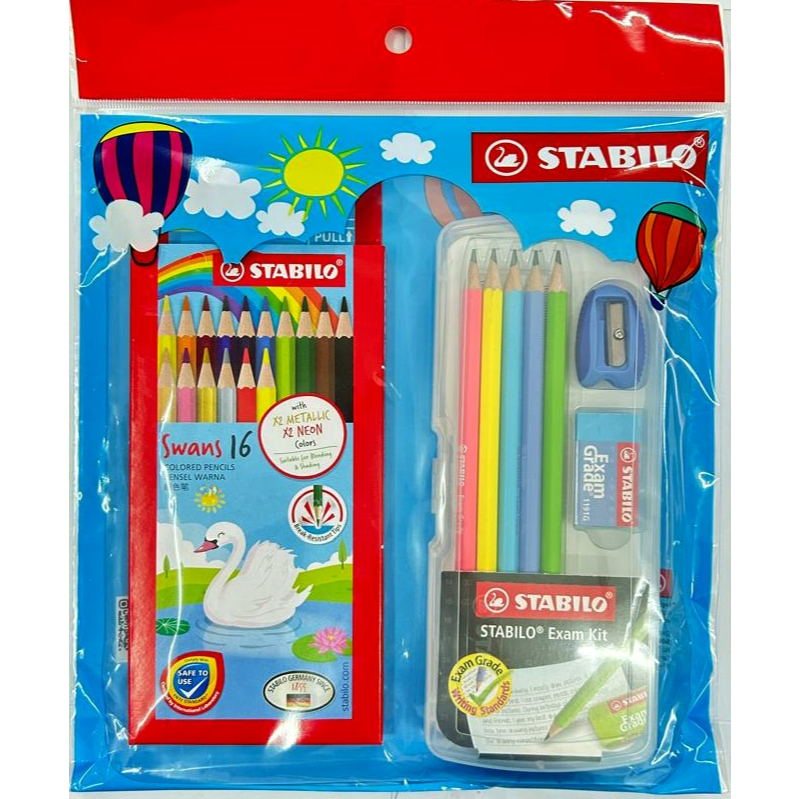 ชุดเครื่องเขียน Stabilo BTS 1870S/16SP1 / ชุดสอบ 288GPC5SP + ดินสอสี Swans 16 สี