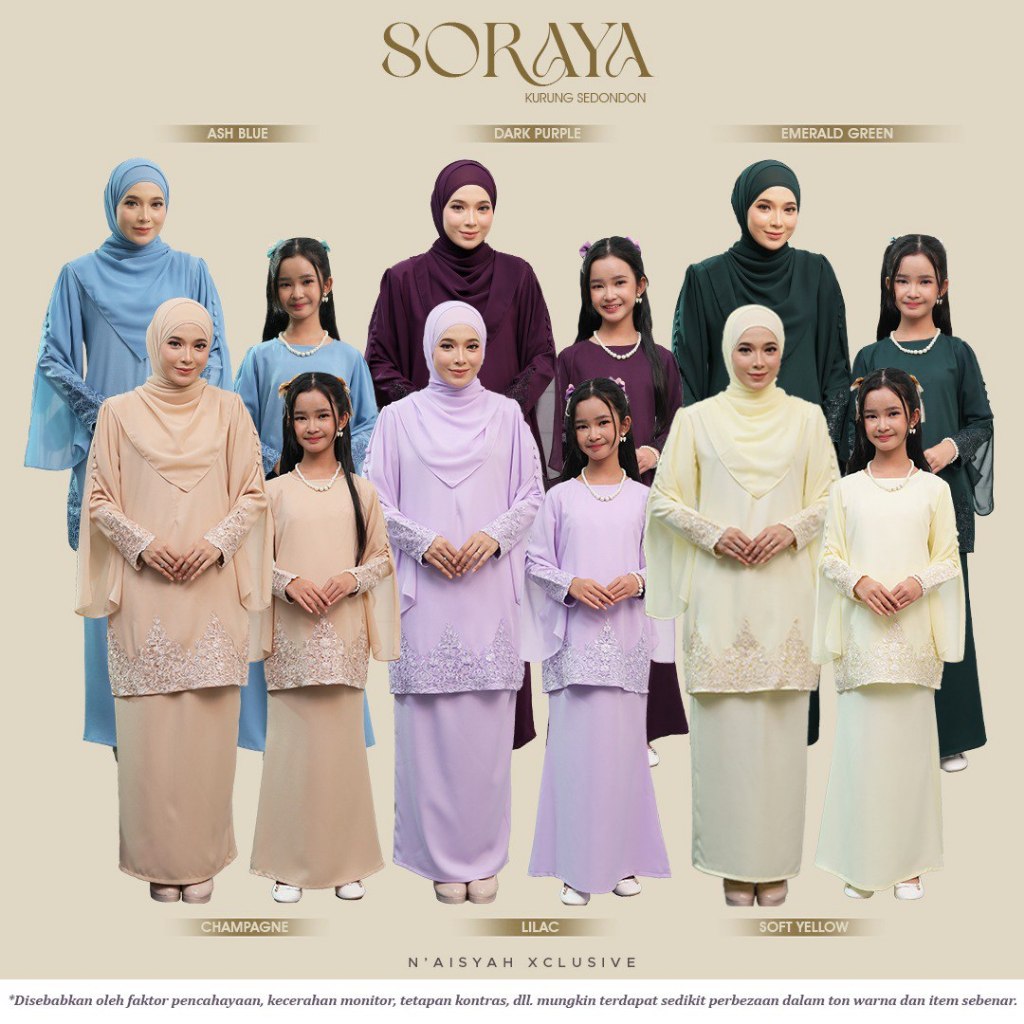 [KURUNG SORAYA] RAYA 2026 NAISYAH XCLUSIVE SEDON MATERIAL EXCLUSIVE LACE STOK