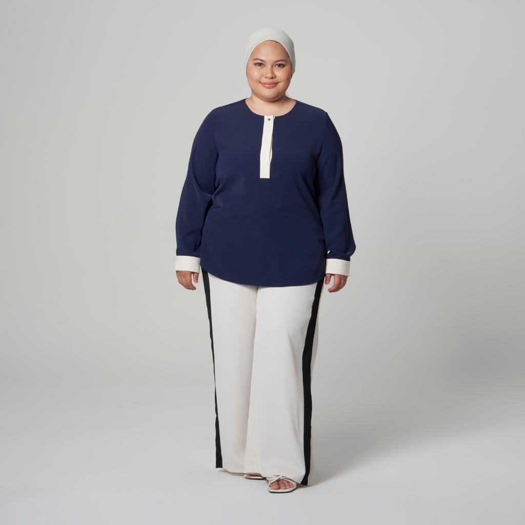 นางสาว READ Colour Block Top Size UK12-24 Navy MK53210-T