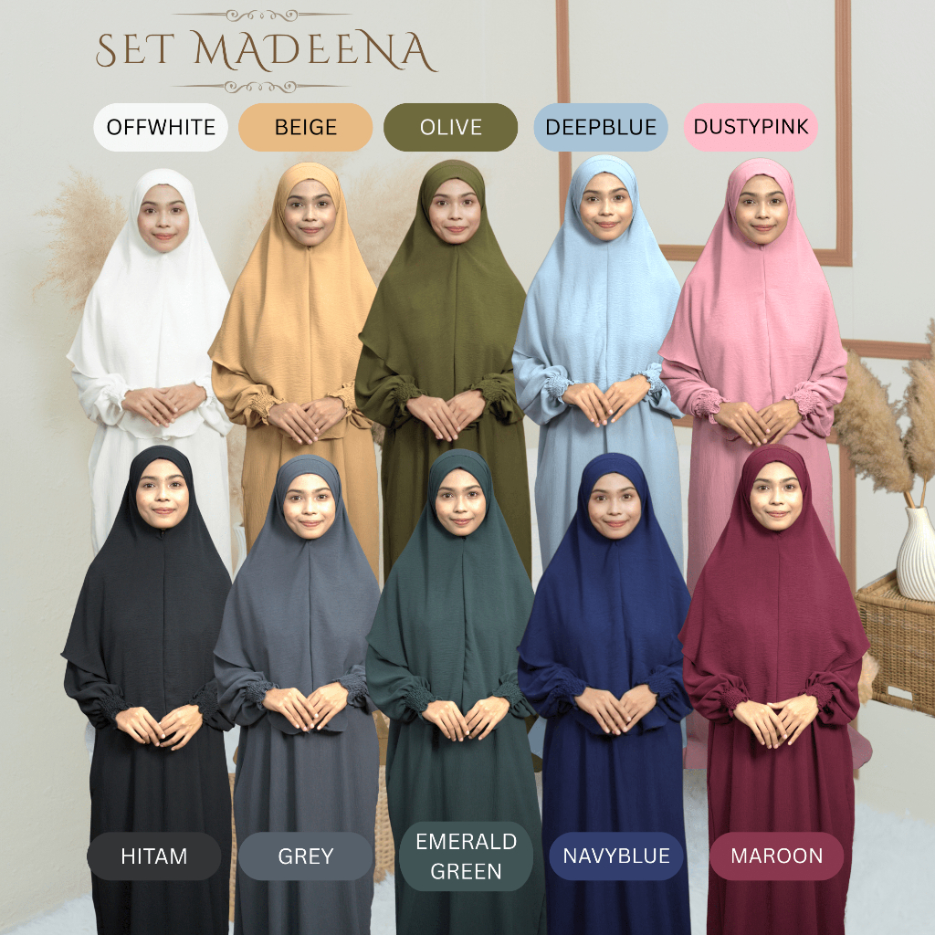 MADEENA SET JUBAH IRONLESS ฟรี TUDUNG KHIMAR LABUH UMRAH HAJI