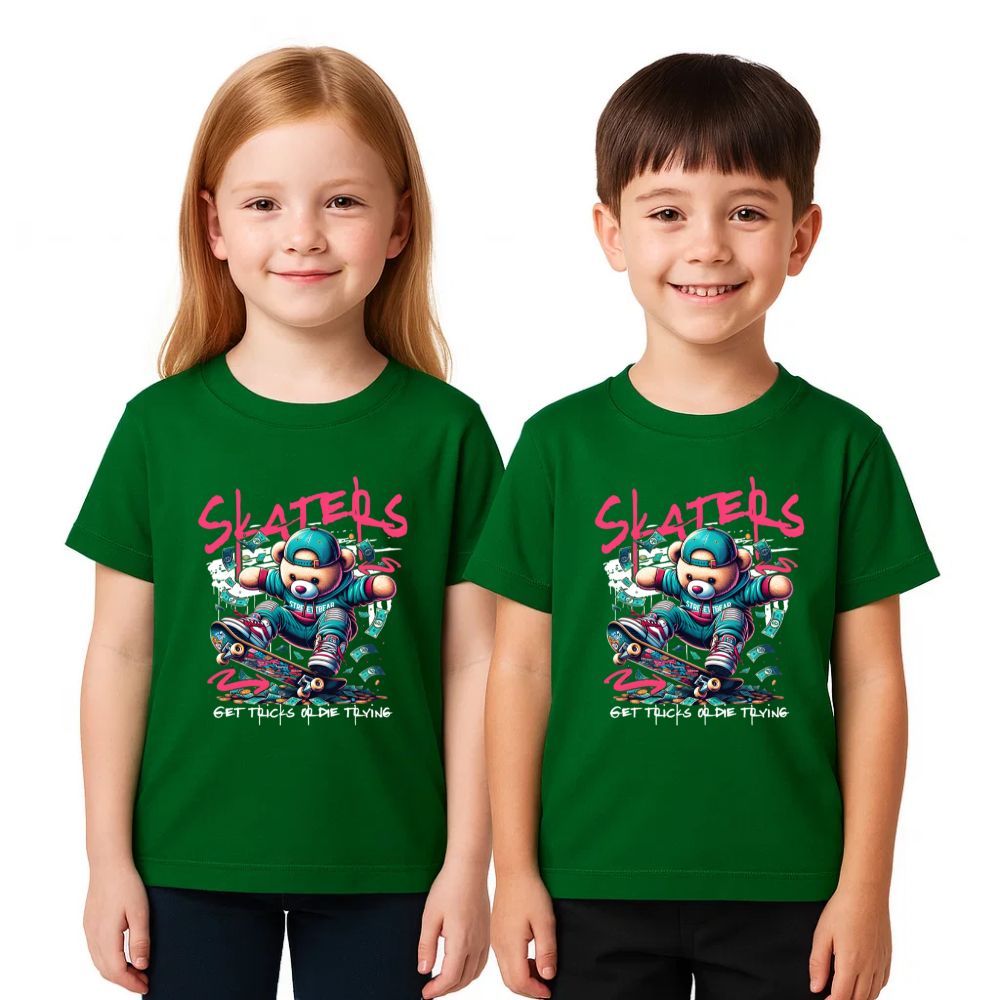 เสื้อยืดเด็ก SKATERS Design "ผ้าฝ้าย 100% Unisex แขนสั้นรอบคอเด็ก Tee ขนาด 1-14yrs