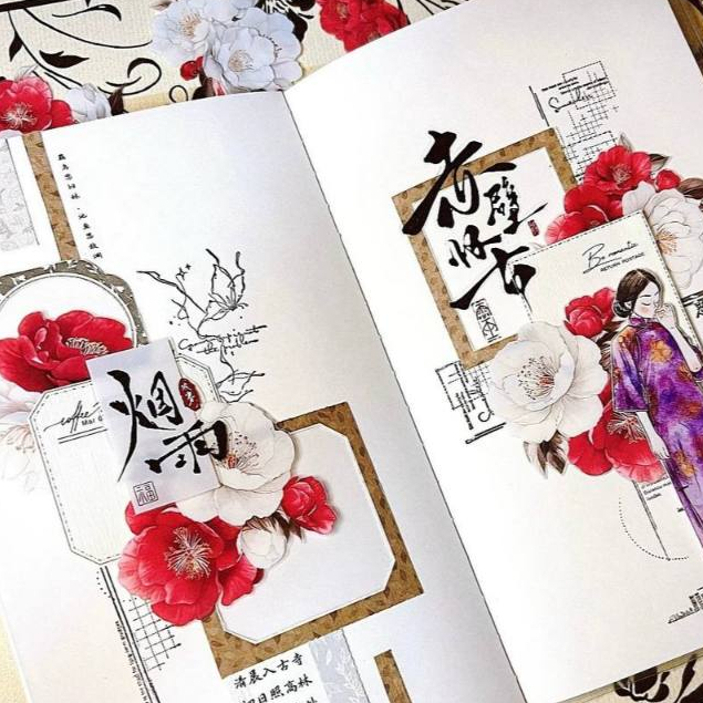 We West Club~Red White Camellia PET Cutting Die Light Retro Red White Flowers แยกบรรจุ One Cycle PET Tape-6.0 ซม. * 50 ซม./Loop - รูปที่ 5