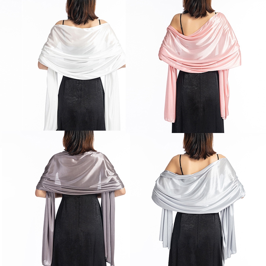 Tuudung Stain Silk Hijab Scarf Shiny Shimmer Soft Beaded Long Shawl Women