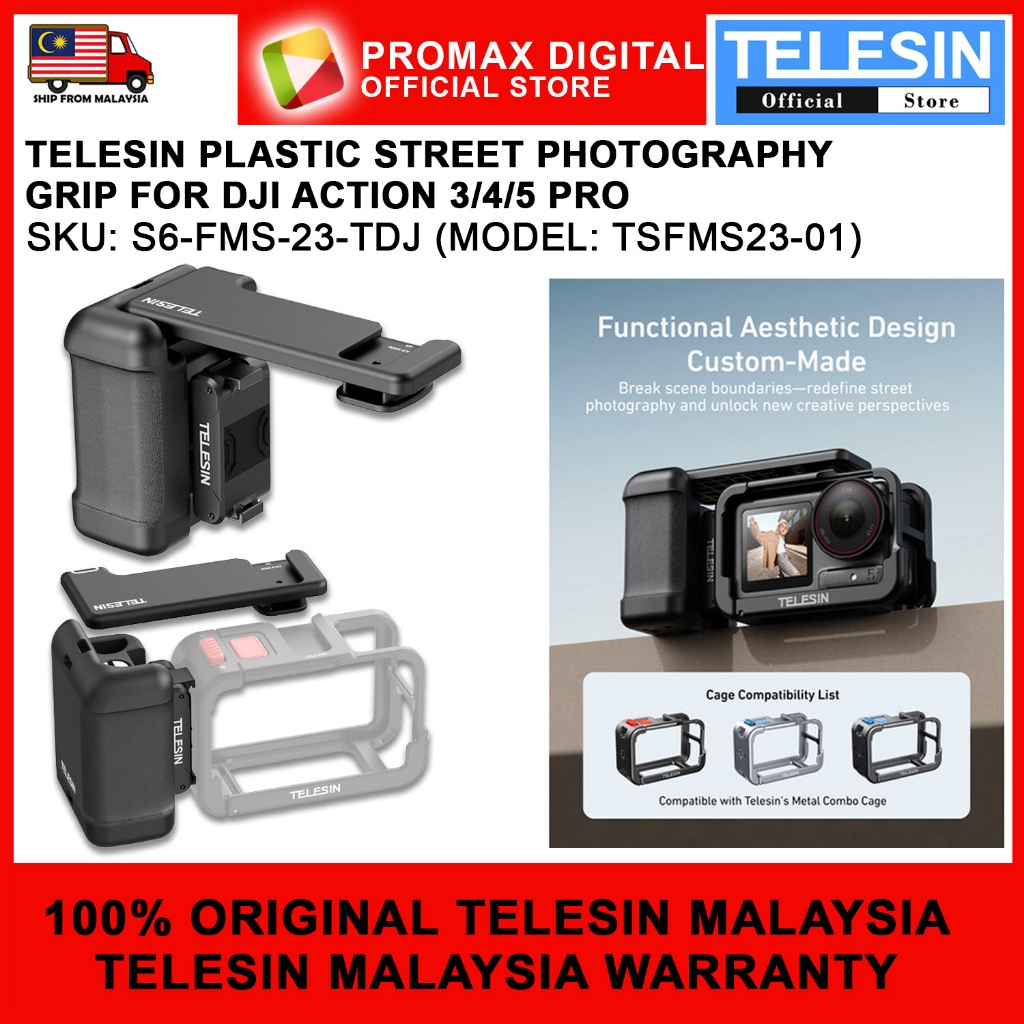TELESIN S6-FMS-23-DJ STREET PHOTOGRAPHY GRIP สําหรับ DJI ACTION 3 4 5 PRO TSFMS23-01