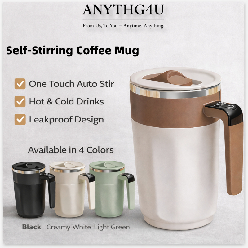 ANYTHG4U Self-Stirring Coffee Mug 400ml – 316 Stainless Steel, USB ชาร์จได้, Chan Kopi Viral