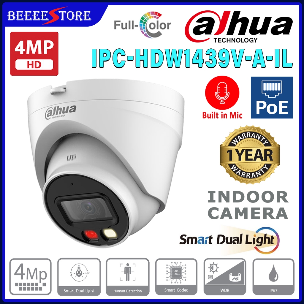 DAHUA IPC-HDW-1439V-A-IL 4MP เลนส์ 2.8 มม.POE IP เครือข่ายกล้องวงจรปิด 4MP HD โดมในร่มสมาร์ท Dual Li