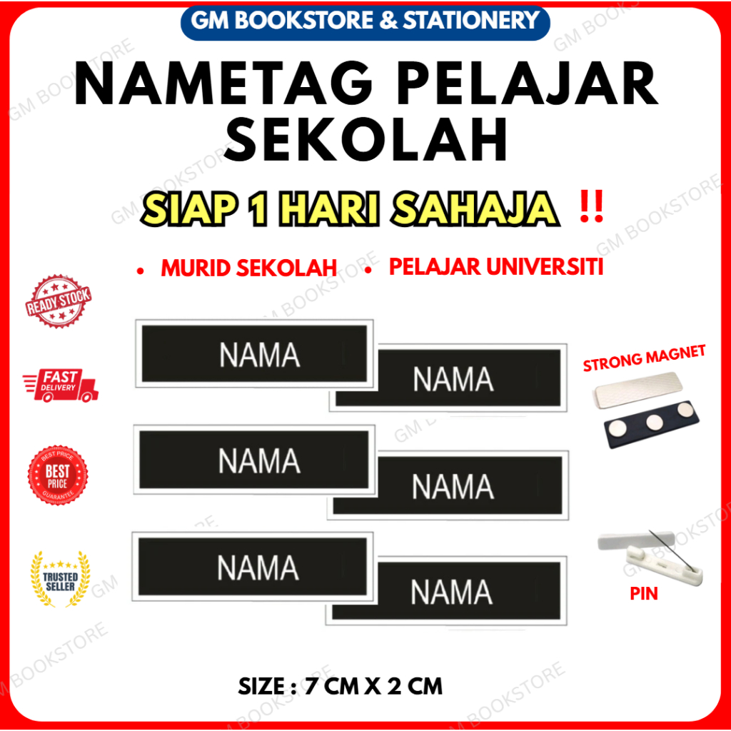 [SHIP SAME DAY] NAME TAG PELAJAR / NAME TAG PIN / NAME TAG MAGNET / / PELAJAR SEKOLAH & UNIVERSITI