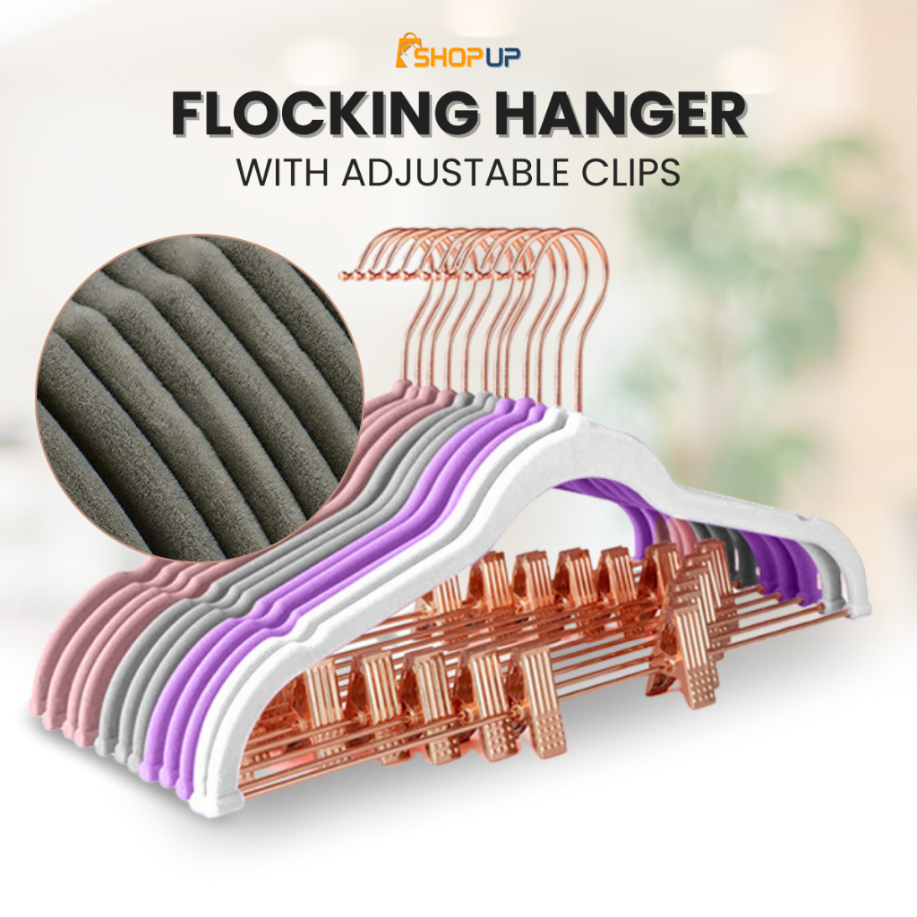 Flocking Pant Velvet Hanger with Adjustable Clip Non-Slip Clothing No Trace Flocking Hanger